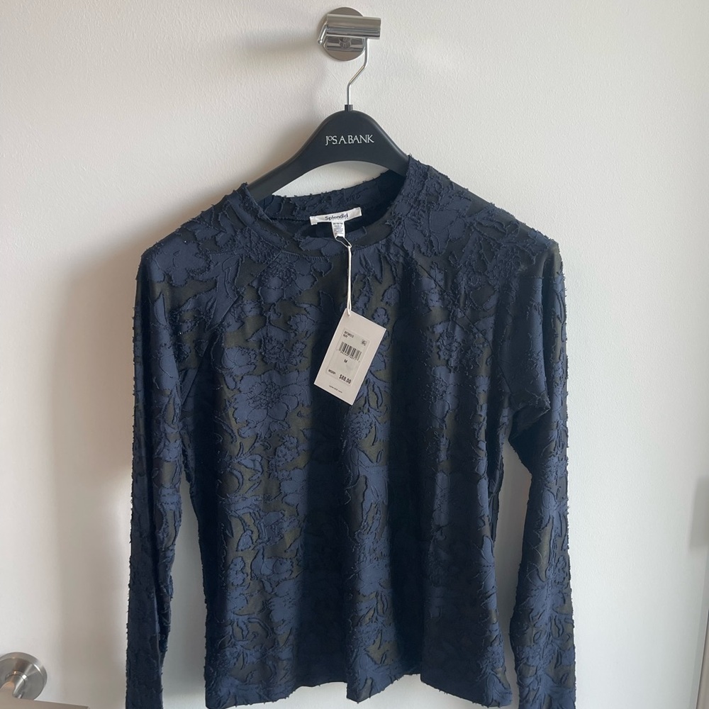 Splendid Navy Floral Mesh Long Sleeve